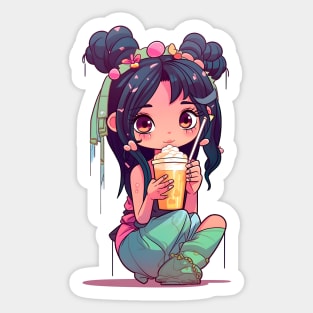 Cute Fairy & Boba Tea Funny Food Retro Japonese Anime Sticker